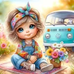 تابلوخام نقاشی با الماس طرح کودک با فولکس واگن