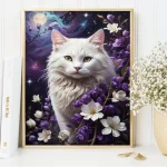 کیت نقاشی با الماس طرح گربه فانتزی بنفش