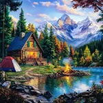 کیت نقاشی باالماس طرح پناهگاه کوهستانی گرم